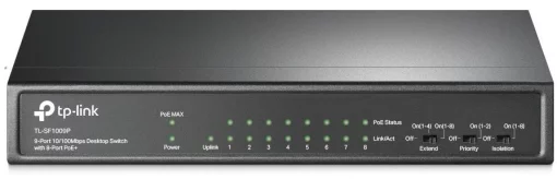 Комутатор TP-LINK TL-SF1009P 9x1FE (8xPoE), 65Вт, Некерований