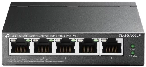 Комутатор TP-LINK TL-SG1005LP 5xGE (4xPoE), 40Вт, Некерований