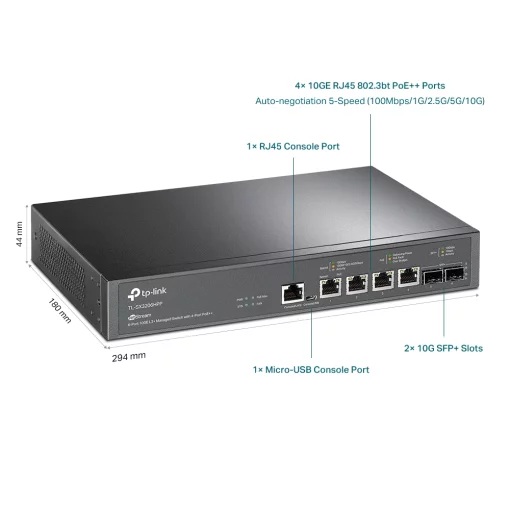 Комутатор TP-LINK TL-SX3206HPP 4x10GE(4xPoE+), 2xSFP+, 200Вт, Керований L2