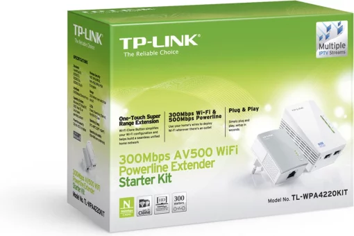 Комплект Адаптерiв Powerline TP-LINK TL-WPA4220KIT AV600, N300, (TL-WPA4220 1шт, TL-PA4010 1шт)