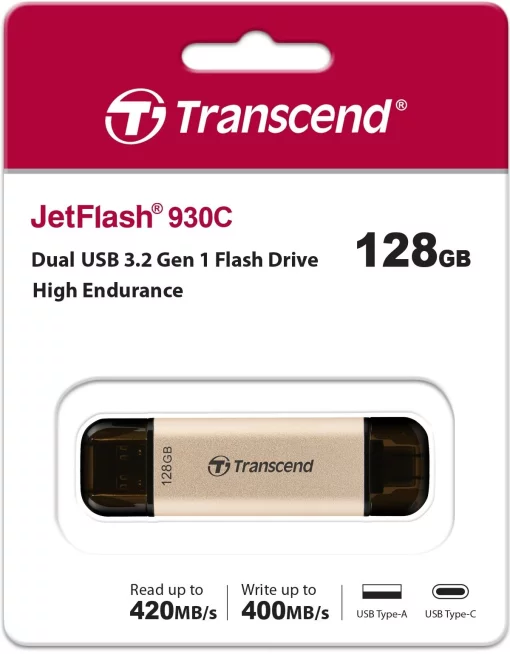 Накопичувач Transcend 128GB USB 3.2 Type-A + Type-C JetFlash 930 R420/W400MB/s Чорний