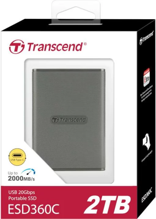 Портативний SSD Transcend 2TB USB 3.2 Gen 2x2 Type-C ESD360C R2000/W2000MB/s Сірий