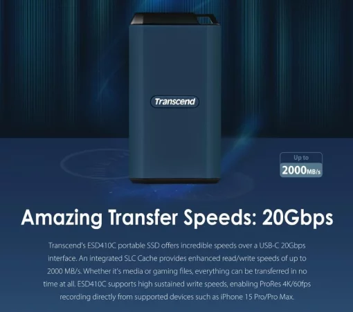 Портативний SSD Transcend 4TB USB 3.2 Gen 2 Type-C ESD410C R2000/W2000MB/s