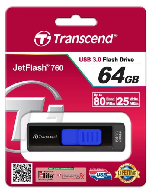 Накопичувач Transcend  64GB USB 3.1 Type-A JetFlash 760 Чорний