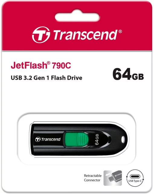Накопичувач Transcend  64GB USB 3.2 Type-C JetFlash 790C Чорний