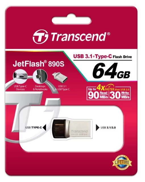 Накопичувач Transcend  64GB USB 3.1 Type-A + Type-C 890 R90/W30MB/s