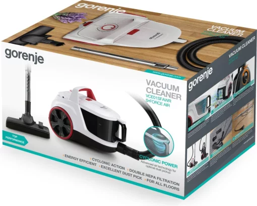 Пилосос Gorenje контейнерний, 850Вт, конт пил -3л, HEPA, телескоп трубка, білий