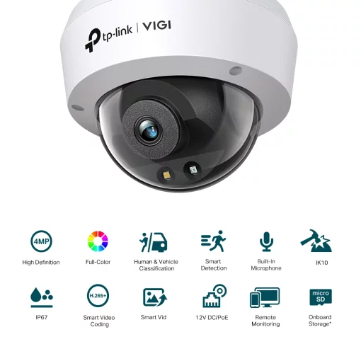 IP-Камера TP-LINK VIGI C240-4, PoE, 4Мп, 4  мм, H265+, IP66, Turret, кольорове нічне бачення, внутрішня