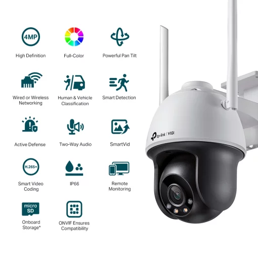 IP-Камера TP-LINK VIGI C540-W-4, PoE, 4Мп, 4 мм, Wi-Fi, H265+, IP66, Dome, кольорове нічне бачення, зовнішня