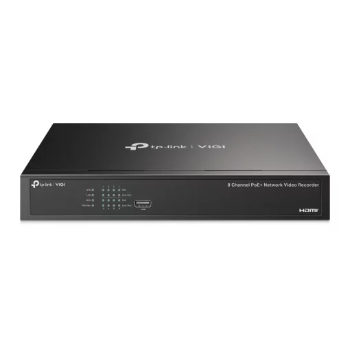 IP-Відеореєстратор TP-LINK VIGI NVR1008H-8MP, 8 каналів Poe, 2xUSB, H265+, 1xHDD, до 16 ТБ, чорний