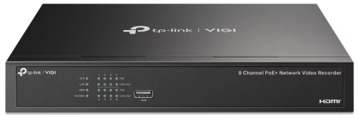 IP-Відеореєстратор TP-LINK VIGI NVR1008H-8MP, 8 каналів Poe, 2xUSB, H265+, 1xHDD, до 16 ТБ, чорний