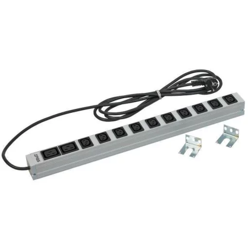 Пристрій розподілу електроживлення  ZPAS 0U, 560mm, вертикальний, 16A, 10xC13, 2xC19, кабель 3м