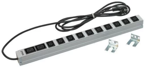 Пристрій розподілу електроживлення  ZPAS 0U, 560mm, вертикальний, 16A, 10xC13, 2xC19, кабель 3м