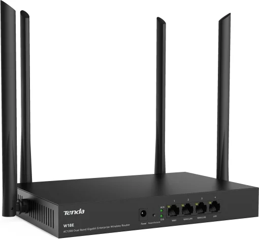 Маршрутизатор TENDA W18E Hotspot AC1200 4xGE (1xGE WAN, 2xGE LAN/WAN, 1xGE LAN)