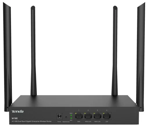Маршрутизатор TENDA W18E Hotspot AC1200 4xGE (1xGE WAN, 2xGE LAN/WAN, 1xGE LAN)