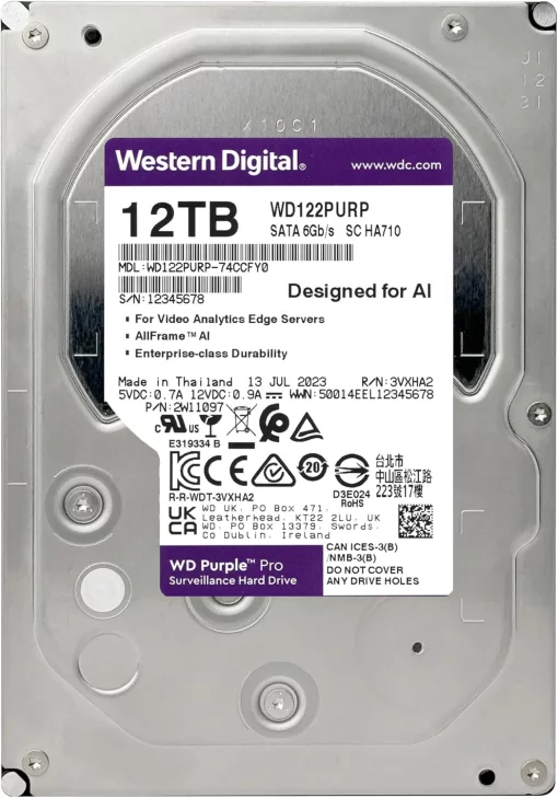 Жорсткий диск WD 12TB 3.5" 7200 512MB SATA Purple Pro Surveillance
