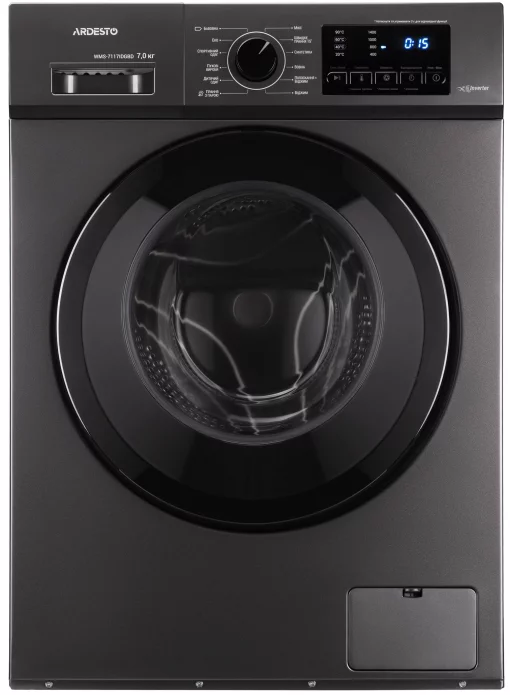 Пральна машина ARDESTO фронтальна, 7кг, 1400, А+++, 48см, дисплей, пара, інвертор, підсвіч.барабана, сірий