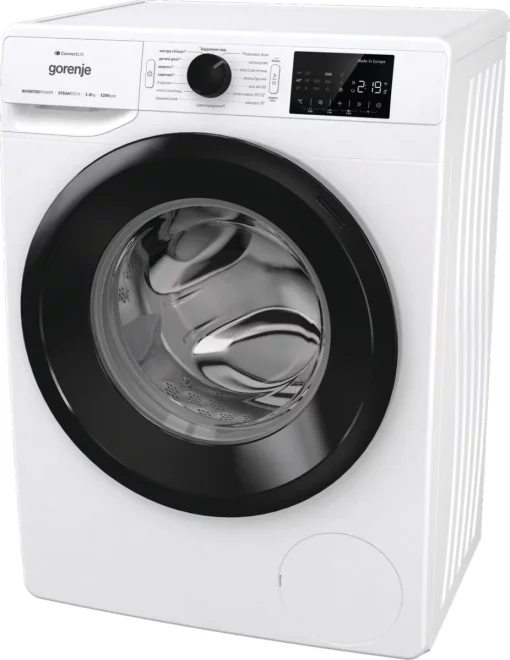Пральна машина Gorenje фронтальна, 8кг, 1200, A+++, 46,5см, дисплей, інвертор, пара, Wi-Fi, білий