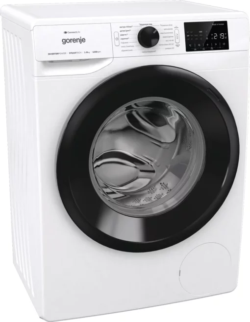 Пральна машина Gorenje фронтальна, 8кг, 1200, A+++, 46,5см, дисплей, інвертор, пара, Wi-Fi, білий
