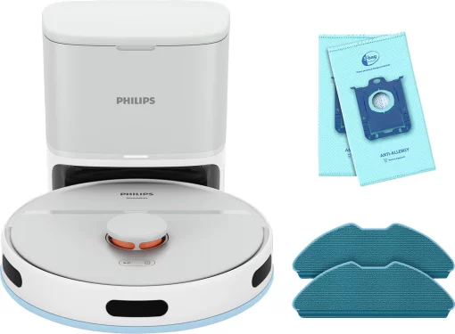 Робот-пилосос Philips Series 2000, h=9.7см, вологе прибирання, конт пил -0.38л, вода -0.3л, автон. робота до 120хв, EPA 11, Wi-Fi, станція самоочищ., білий