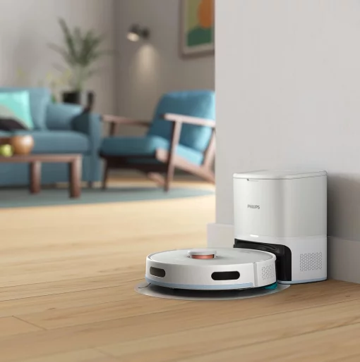 Робот-пилосос Philips Series 2000, h=9.7см, вологе прибирання, конт пил -0.38л, вода -0.3л, автон. робота до 120хв, EPA 11, Wi-Fi, станція самоочищ., білий