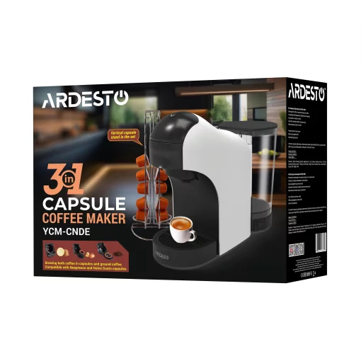 Кавоварка Ardesto  3 в 1, 0.9л, капсули Nespresso, Nescafe Dolce Gusto, мелена кава, сенсорне керування, білий