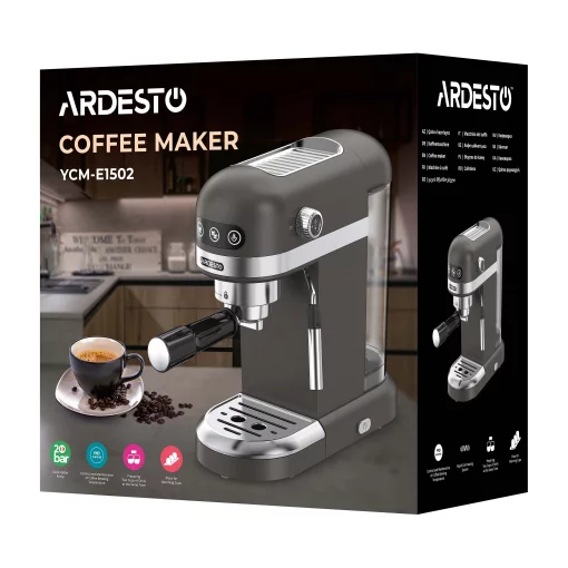Кавоварка Ardesto  ріжкова 1.4л, мелена, ручний капучинатор, підігрів чашок, чорний