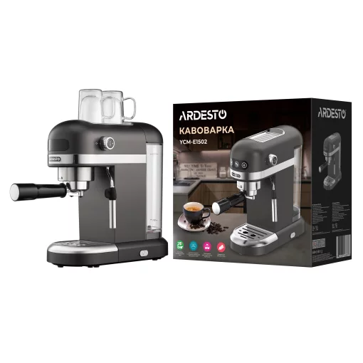 Кавоварка Ardesto  ріжкова 1.4л, мелена, ручний капучинатор, підігрів чашок, чорний