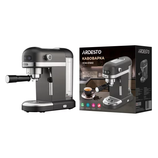 Кавоварка Ardesto  ріжкова 1.4л, мелена, ручний капучинатор, підігрів чашок, чорний