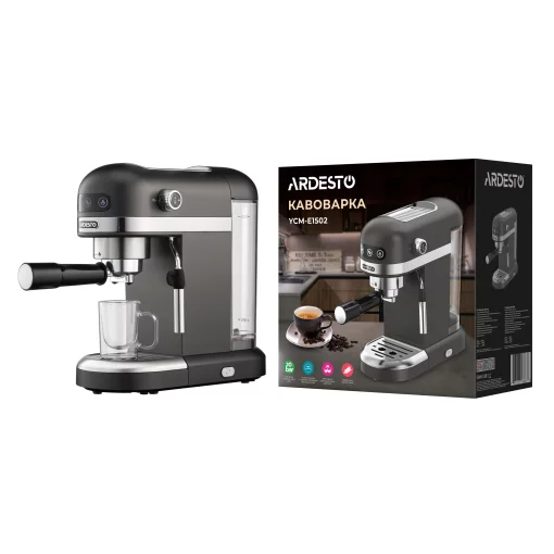 Кавоварка Ardesto  ріжкова 1.4л, мелена, ручний капучинатор, підігрів чашок, чорний