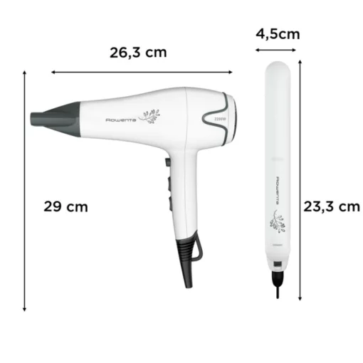 Фен+випрямляч Rowenta набір Pure Collection, 2200Вт, 2 режими, дифузор, щипці для волосся(200°С, кераміка), біло-чорний