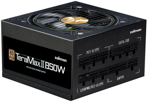 Блок живлення Zalman Teramax 2  (850W), >90%, 80+ Gold, 120мм, 1xMB 28pin (18+10), 2xCPU 8pin(4+4), 3xMolex, 12xSATA, 4xPCIe 8pin(6+2), 1xPCIe GEN5 16pin, Fully Modular
