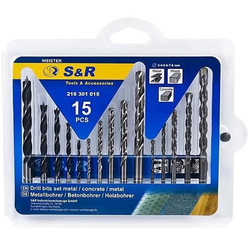 Набір свердел S&R Meister 15 шт (метал, дерево, бетон)